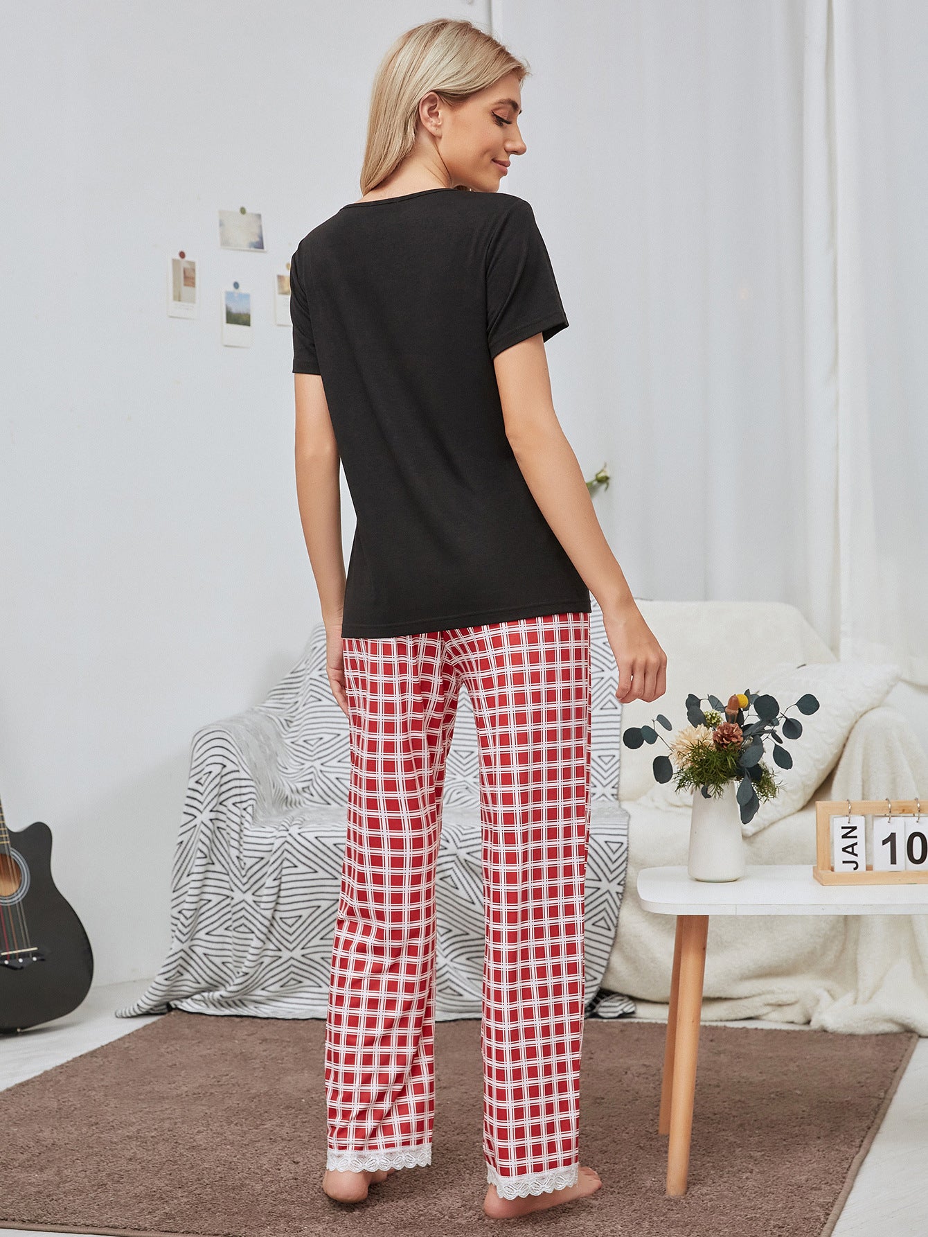 Sleepy Plaid Printed Pajamas Pants Set