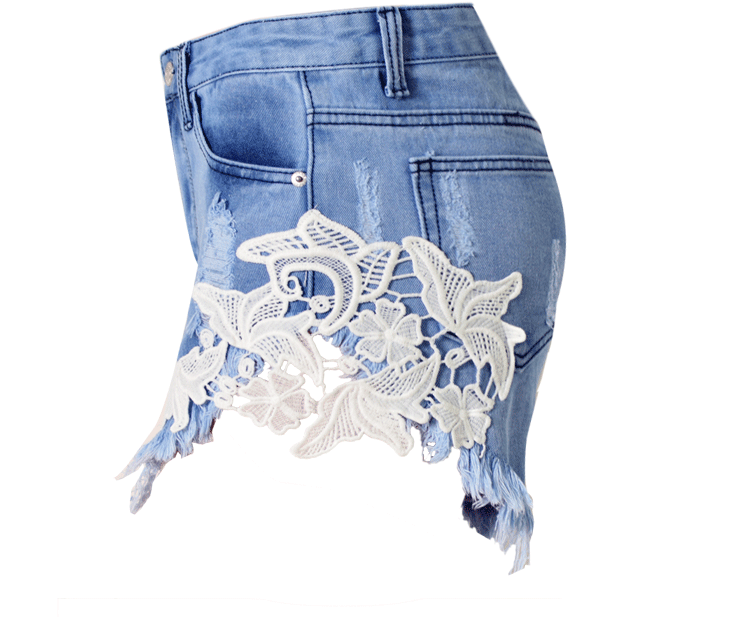 High Waist Lace Beach Vacation Bohemian Ripped Denim Shorts