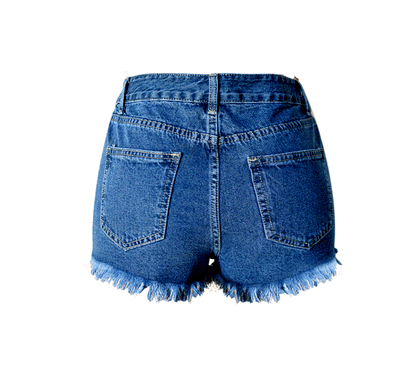 Popular Personalized Floral Embroidery Worn Tassels Slim Fit Denim Shorts