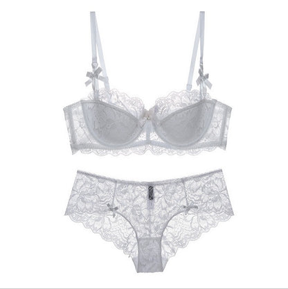 Sexy Lace Edge Side Drawing Breathable Thin Cotton Bra Set