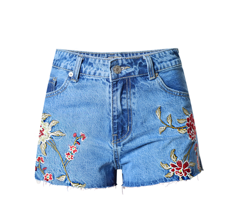 High Waist Slim Fit Little Daisy Embroidery Tassel Denim Summer Shorts