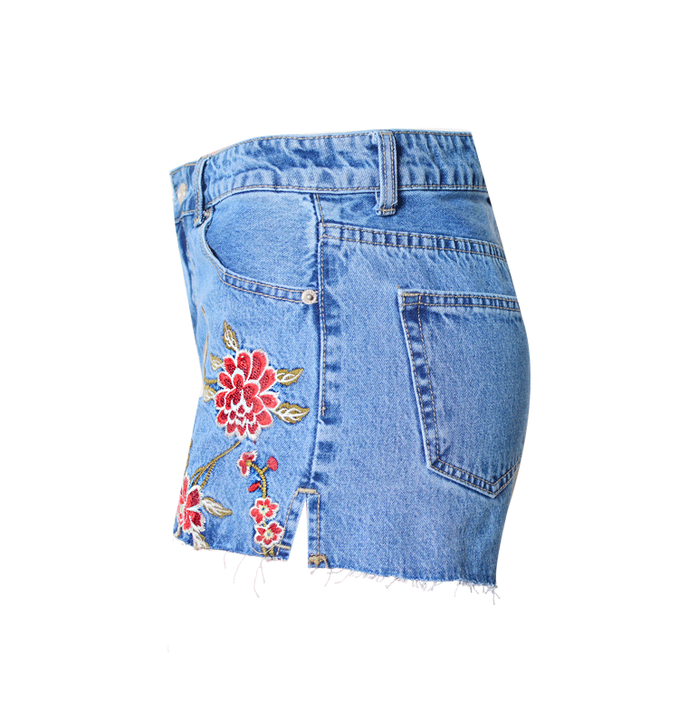 High Waist Slim Fit Little Daisy Embroidery Tassel Denim Summer Shorts