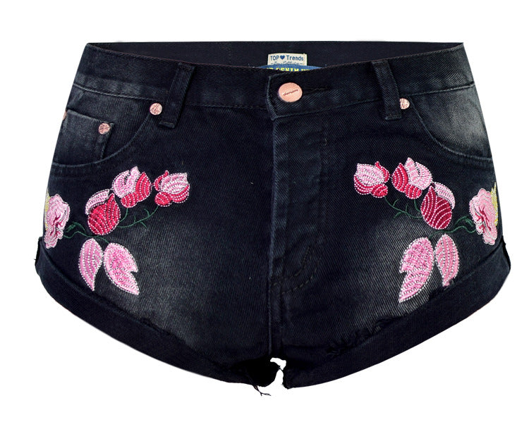 Floral Embroidery Denim Shorts