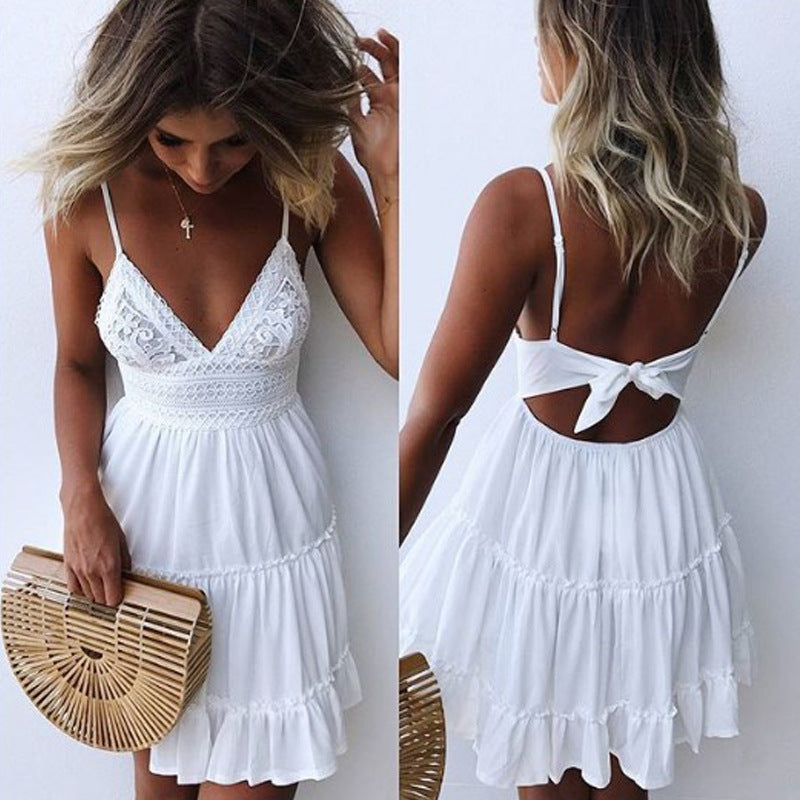 Dress Sexy Lace Sling Bow Dress