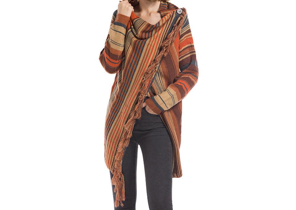 Mid Length Plaid Poncho Sweater