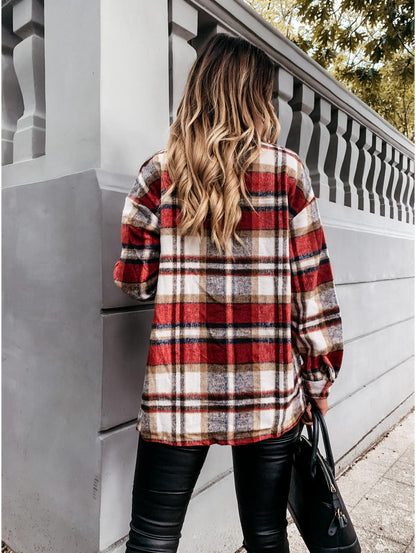 Large Pocket Loose Plaid Mid-Length Shacket