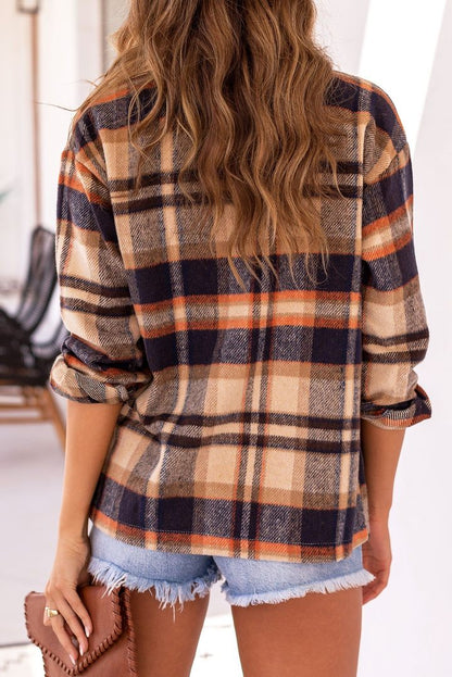 Large Pocket Loose Plaid Mid-Length Shacket