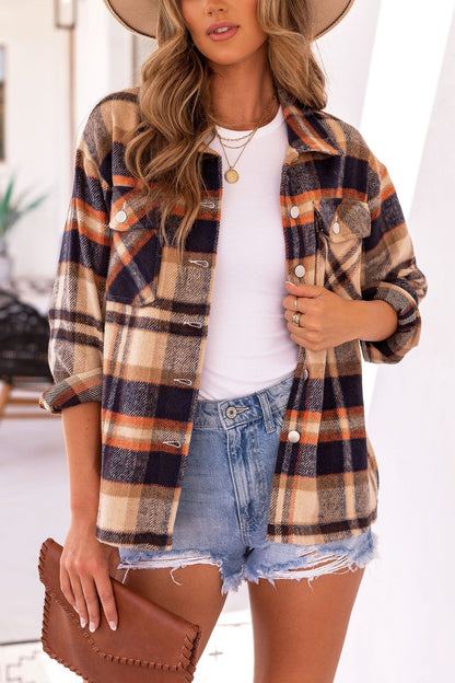 Large Pocket Loose Plaid Mid-Length Shacket