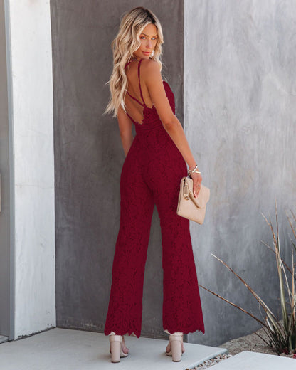 Sexy Elegant Lace Mid Waist Casual Smooth Lining Jumpsuit