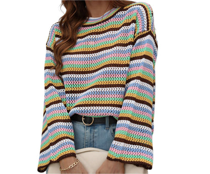 Stitching Knitwear Striped Sweater