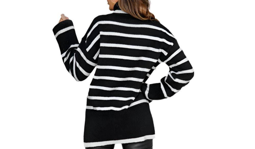 Knitting Turtleneck Pullover Striped Sweater