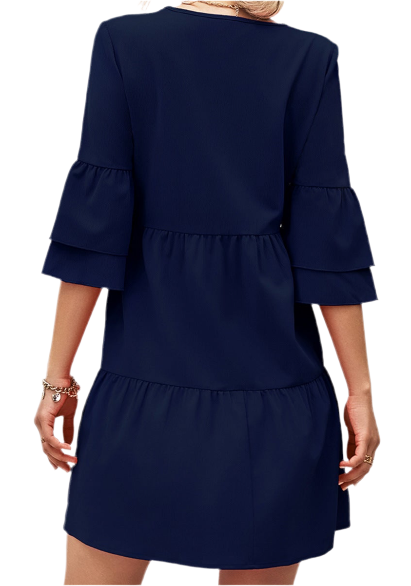 Popular Double Layer Bell Sleeve V-neck Dress