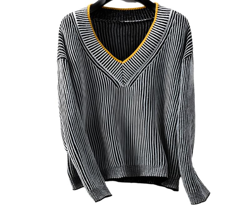 V-neck Striped Pullover Sweater