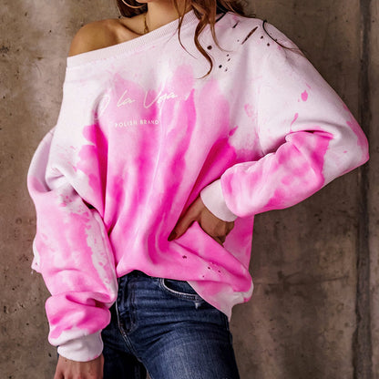 Printed Tie-Dyed Long Sleeve Pullover Sweatshirt