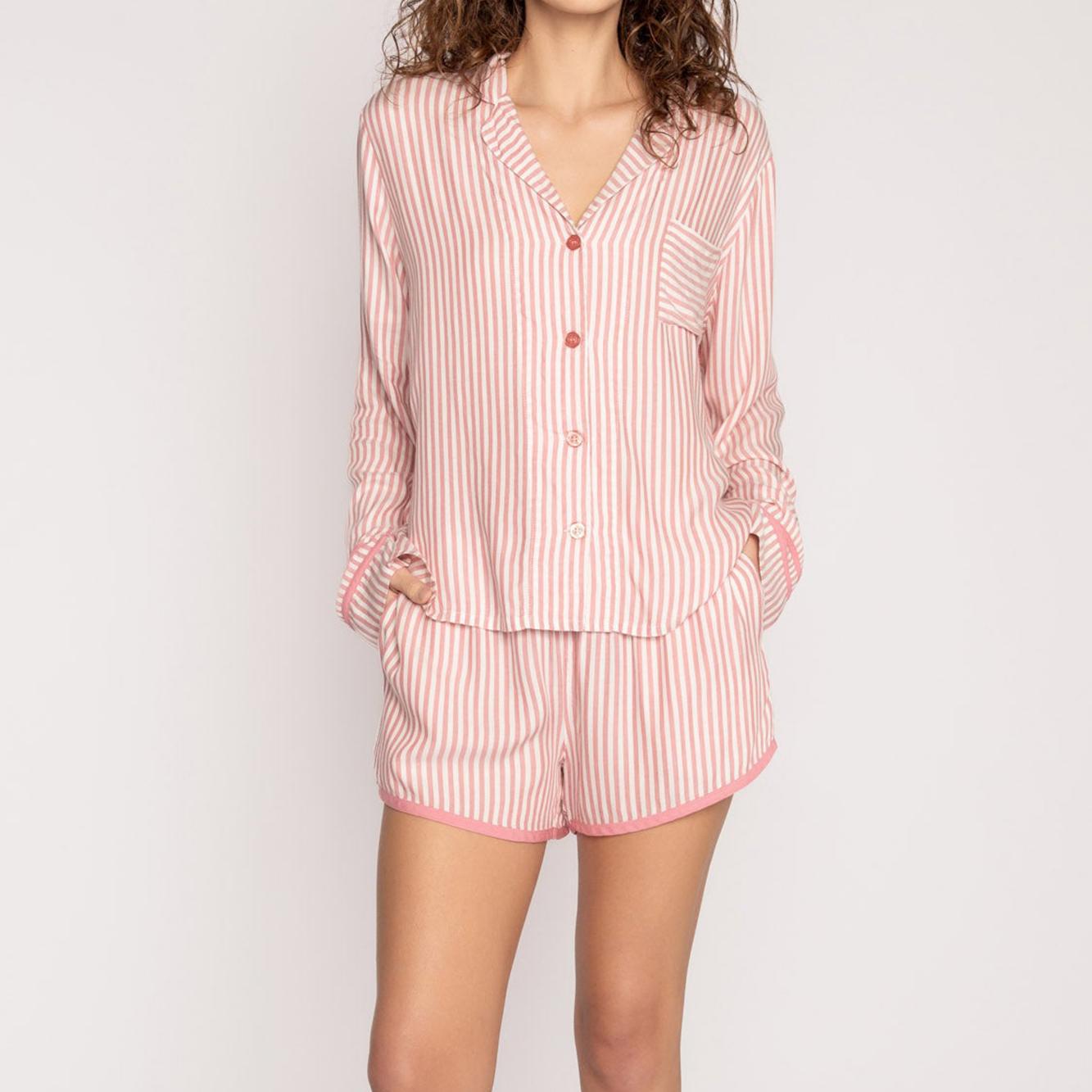 Striped Pajamas Long Sleeve Shorts Set