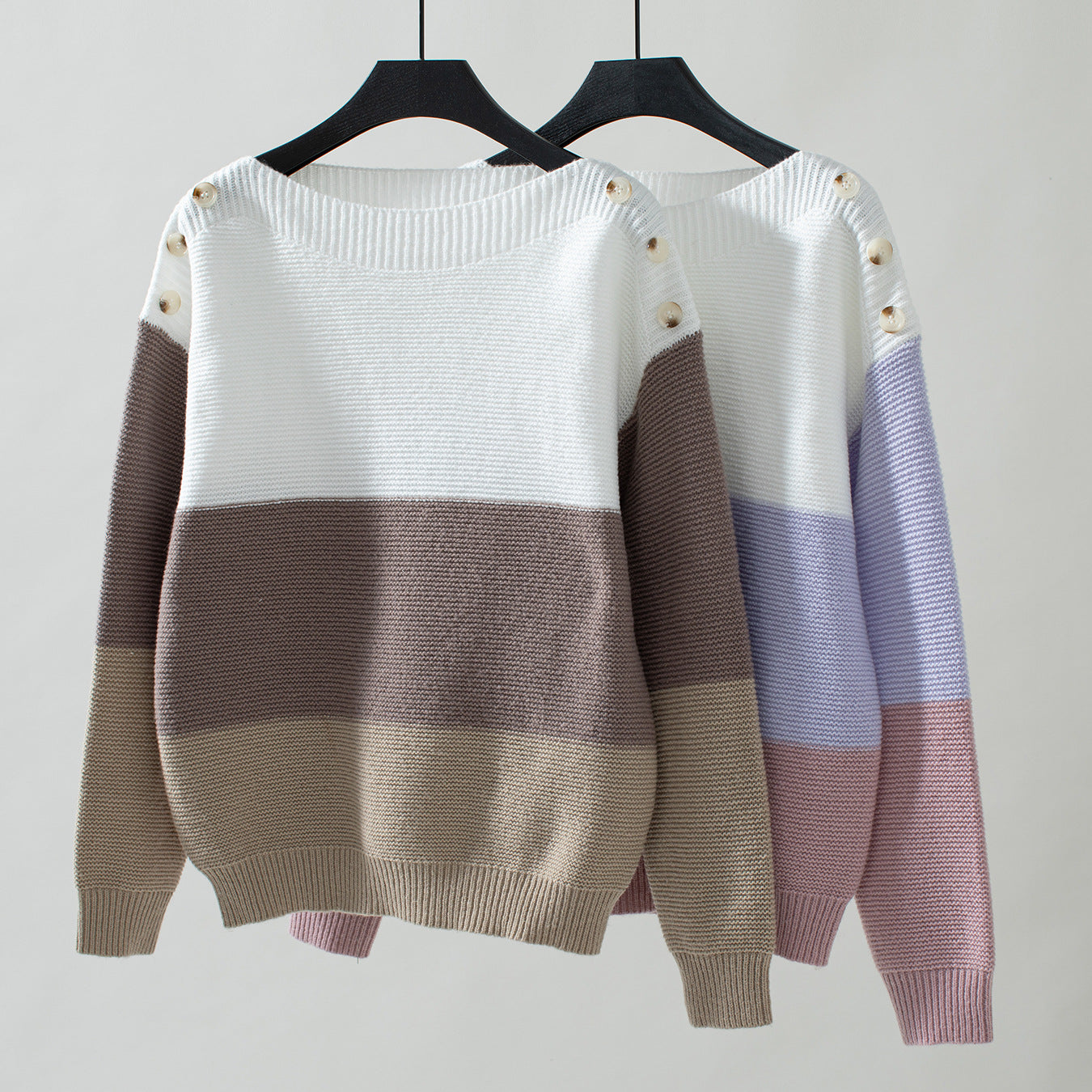 Contrast Color off Neck Button Pullover Sweater