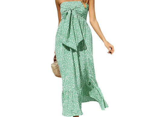 Bohemian Floral Tube Top Ruffle Dress