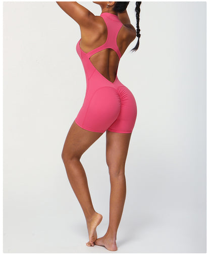 Zipper One Piece Fitness Peach Hip Yoga Romper