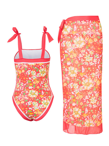 Printed Floral Swimsuit Wrap Suit