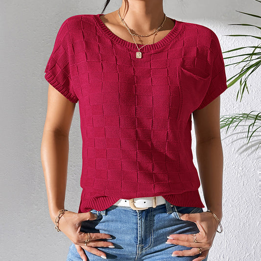 Loose Casual Knitted Short Sleeve Top