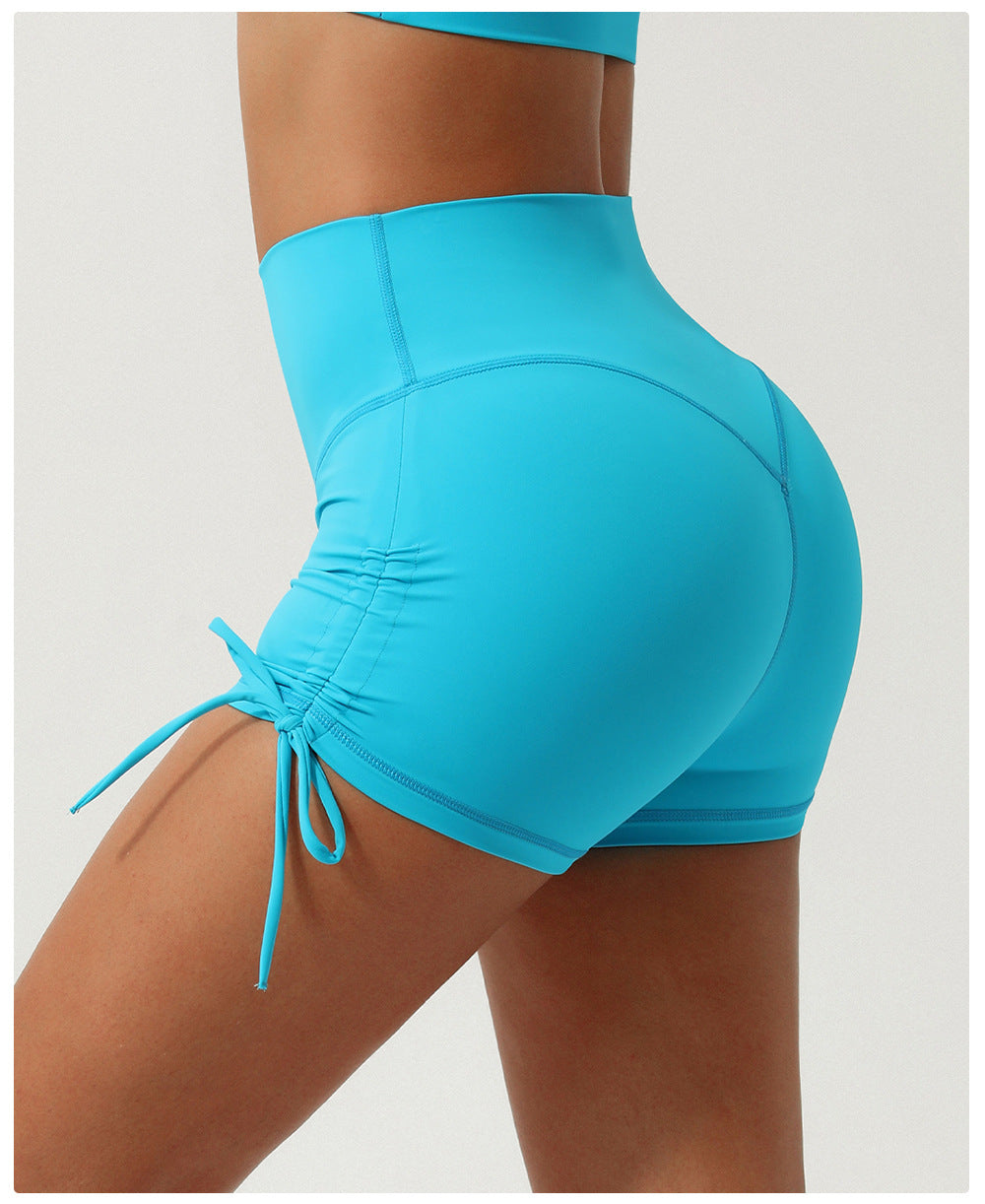 Pleated Drawstring Yoga Shorts