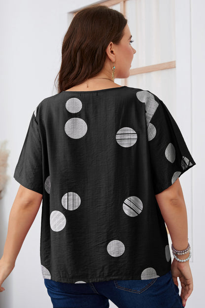 Plus Size Loose Polka Dot Short Sleeve Top