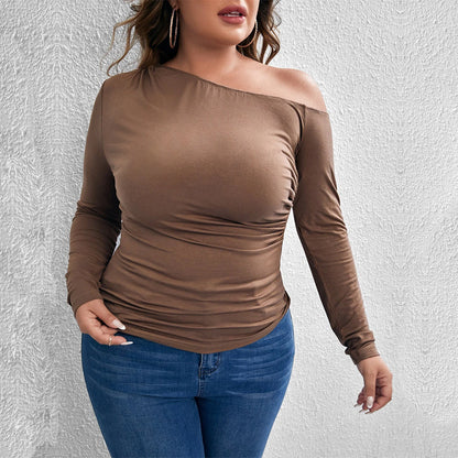 Plus Size Slim Fit Off-Shoulder Long Sleeved Top