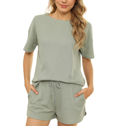 Short Sleeved Solid Color Two-Piece Loungewear