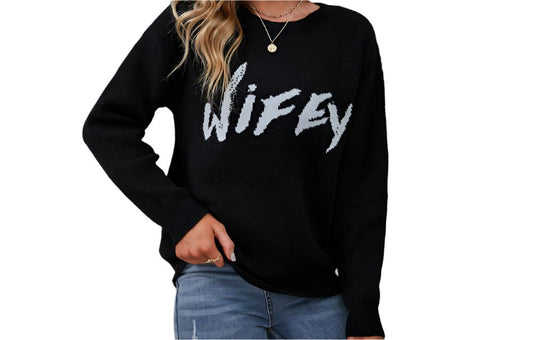 Casual Black Urban Wifey Graphic Sweater