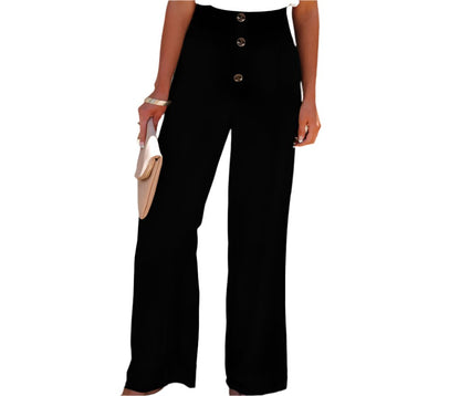 Casual Button Elastic Waist Wide Leg Pants