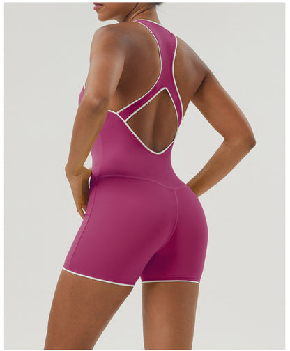 Sports Contrast Color I-Shaped Backless Romper