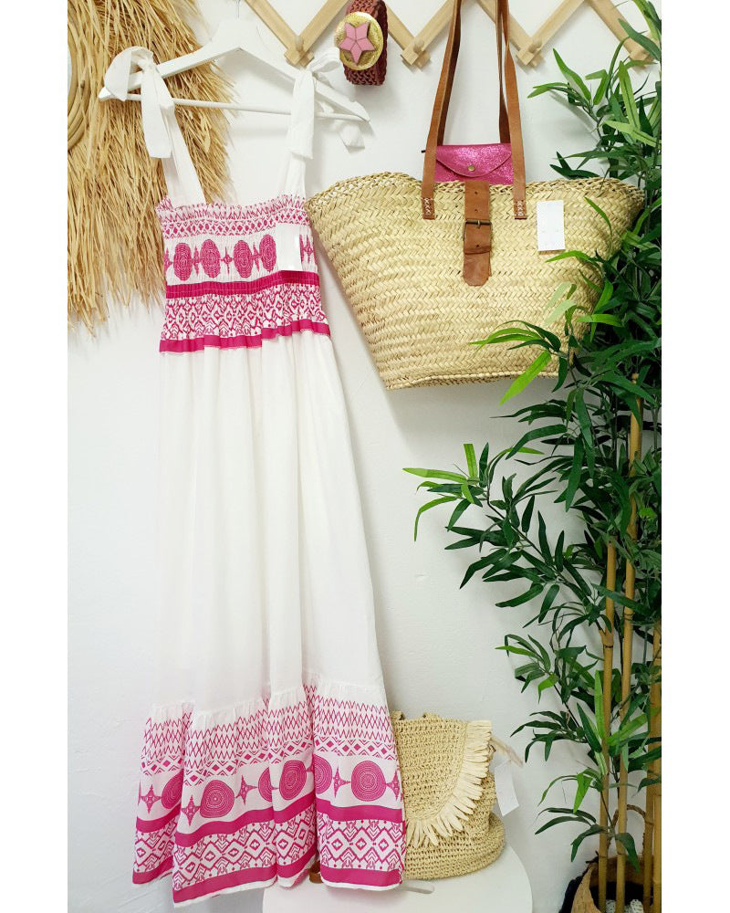 Summer Lace Printing Sweet Elastic Bohemian Maxi Dress