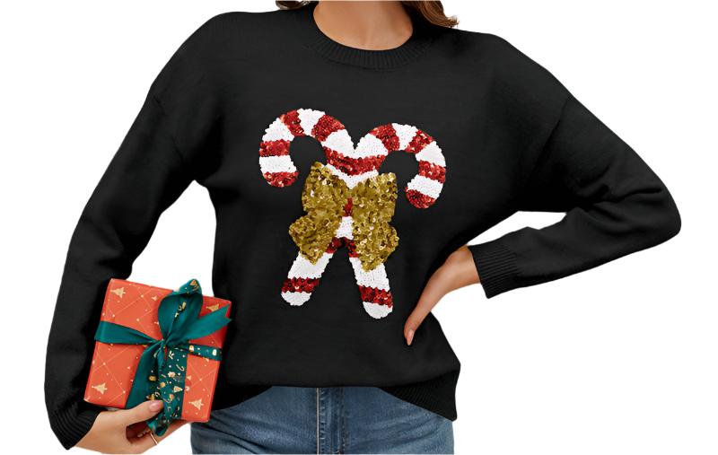 Christmas Candy Canes Sequined Sweater