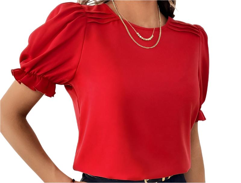 Solid Color Round Neck Shirt Top