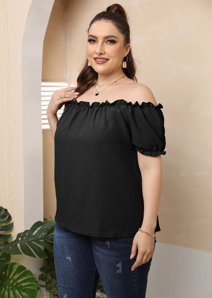 Plus Size Ruffled off-Shoulder Sexy Casual Sweet Short-Sleeved Top