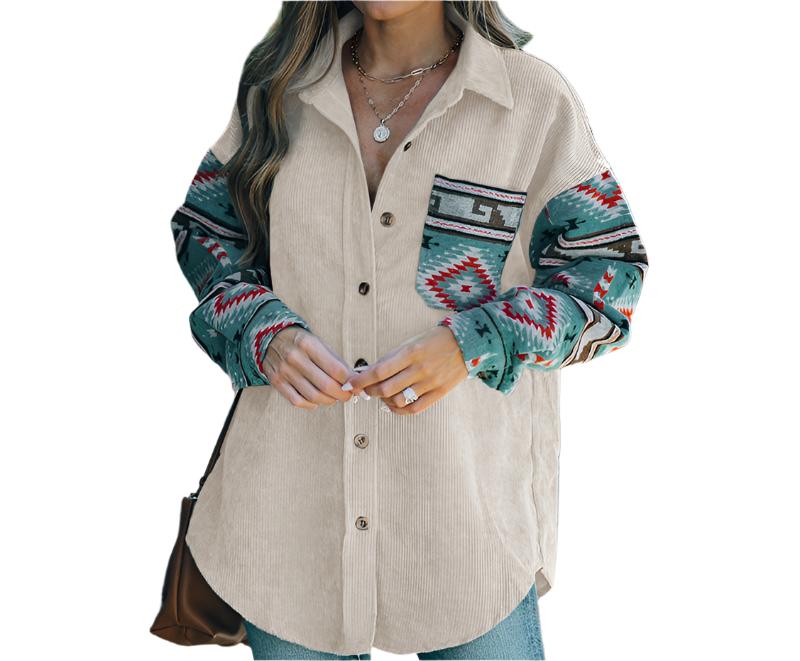 Aztec Ethnic Stitching Pocket Coat