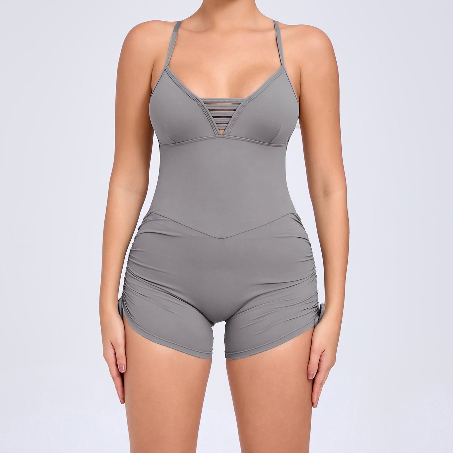 Hollow Cutout Side Drawstring Yoga Fitness Tight Sports Romper