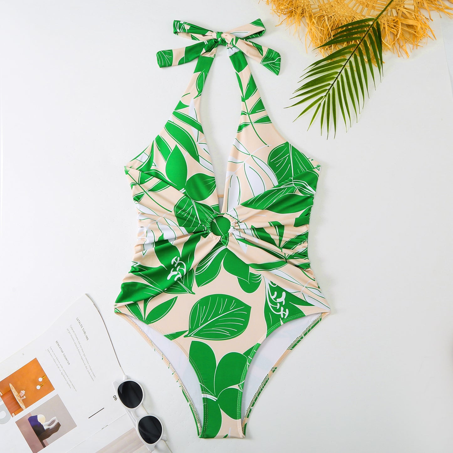 Slimming Retro Green Printing Swimsuit