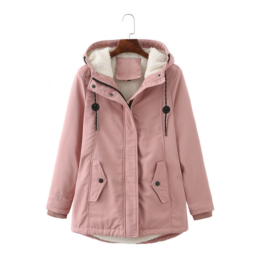 Hooded Lambswool Parka Cotton Padded Coat