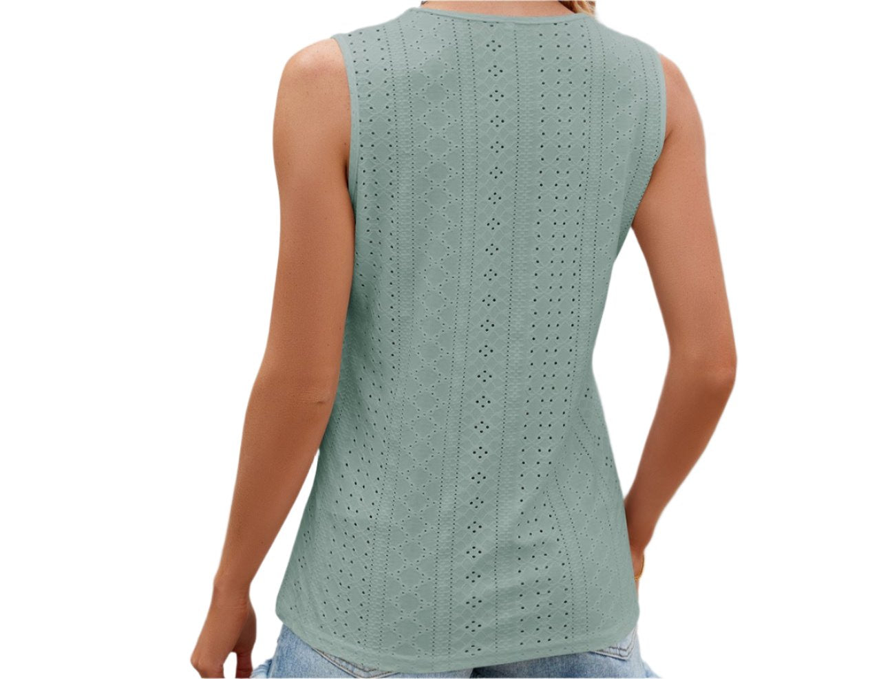 V-neck Lace Stitching Loose Fitting Sleeveless Tank Top