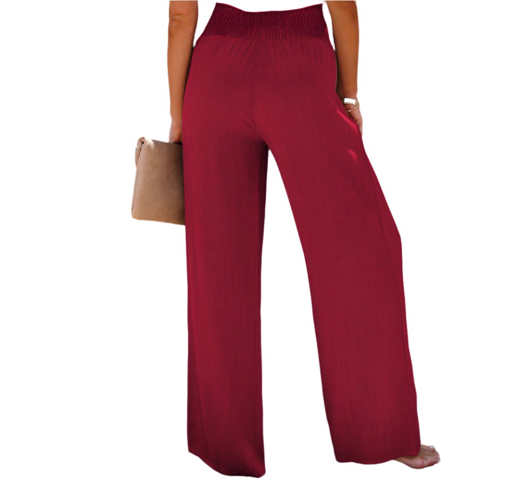 Casual Button Elastic Waist Wide Leg Pants