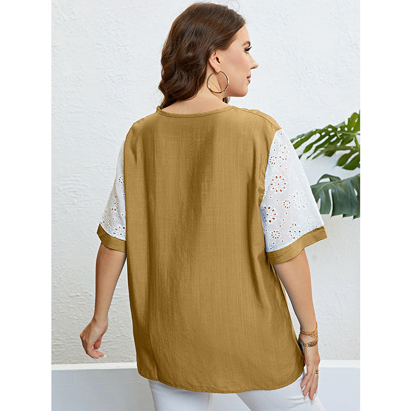 Plus Size Stitching Sleeves Casual Top