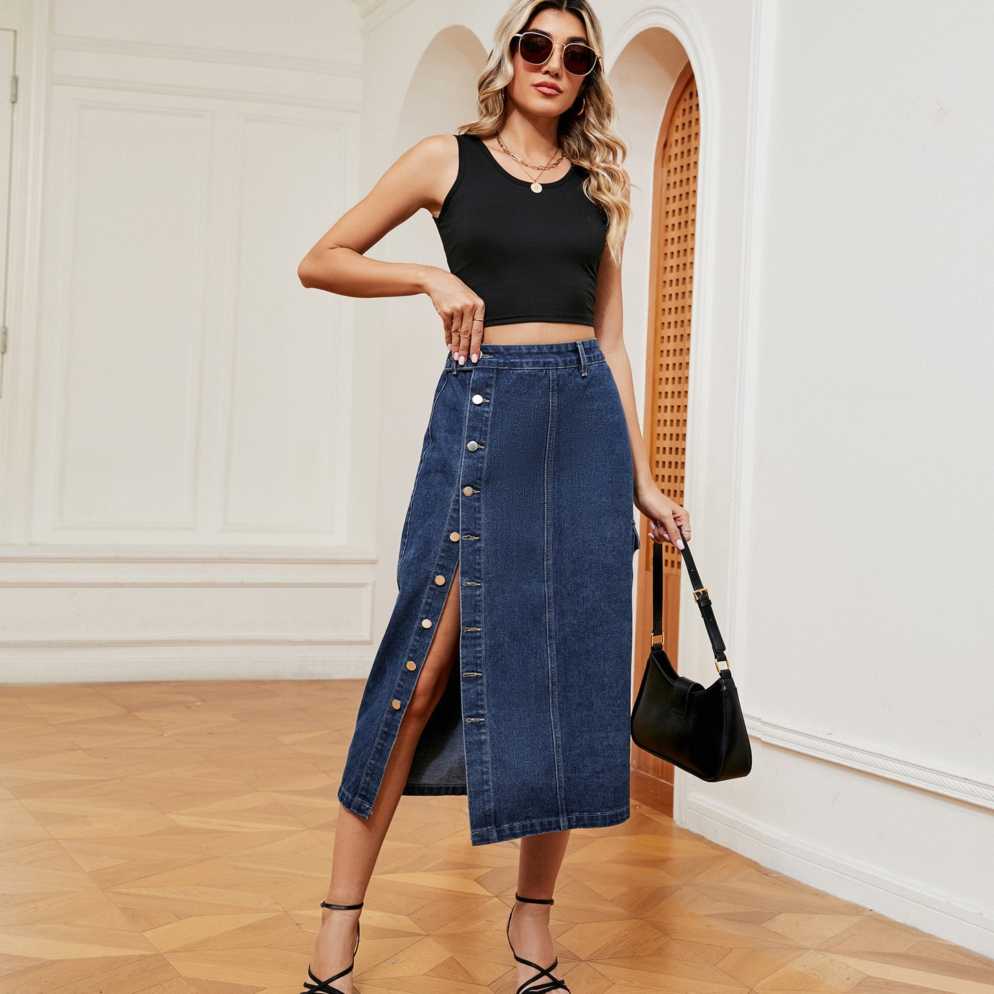 Sexy Semi Elastic Denim Cargo Pants Casual Skirt