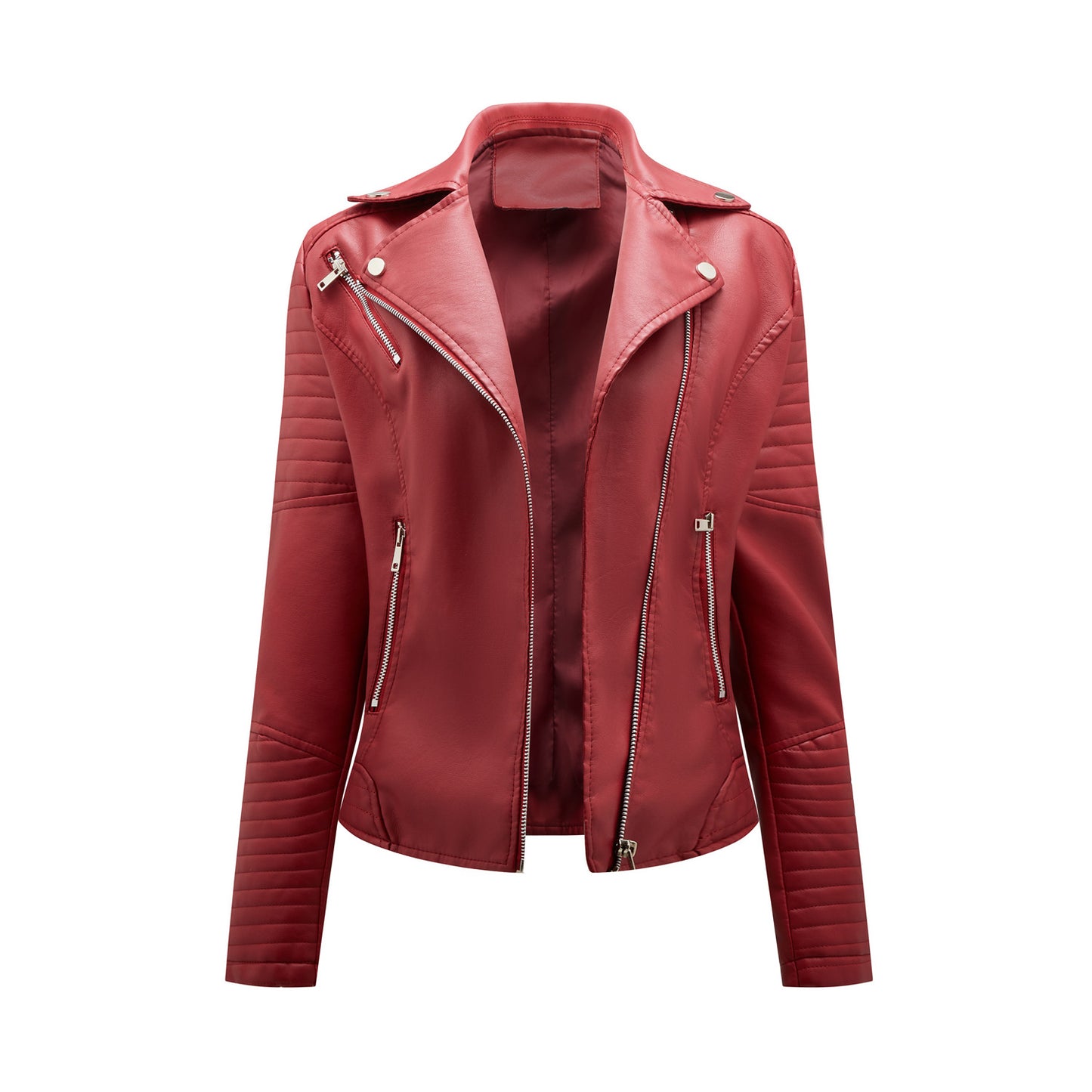 European Leather Collared Motorcycle Oblique Zipper Jacket