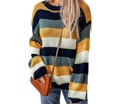 Contrast Color Striped Stitching Sweater