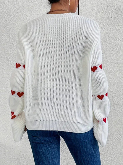 Heart Jacquard Flared Sleeves Sweater