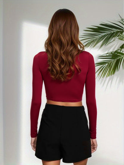 Sexy Slim Fit Cropped Half Turtleneck Short Long Sleeve Top