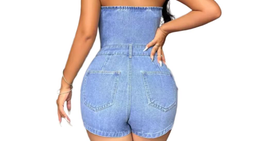 Slim Fit Tube Top Denim Romper