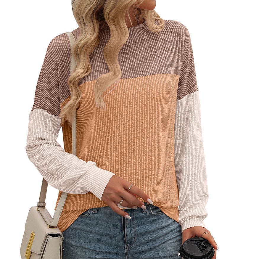 Twist Strip Color Long Sleeve Pullover Sweater