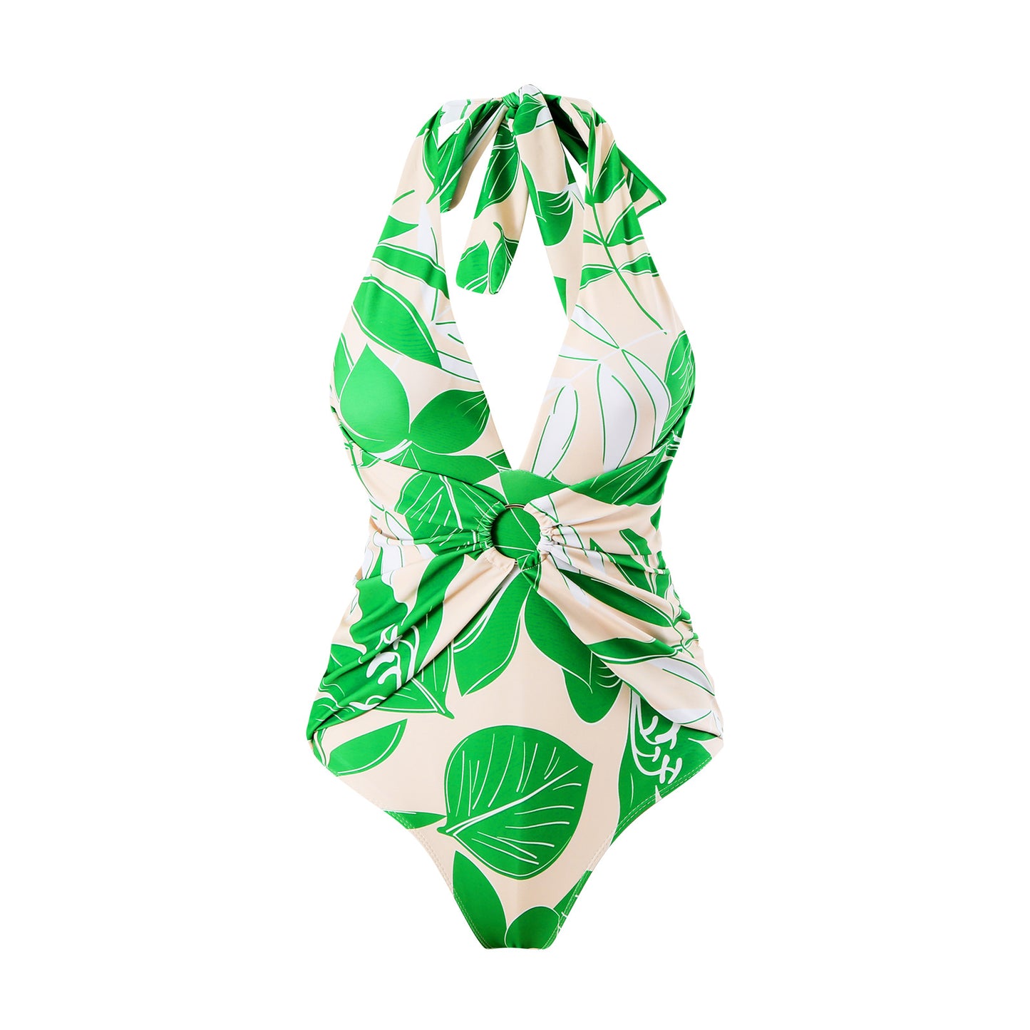 Slimming Retro Green Printing Swimsuit